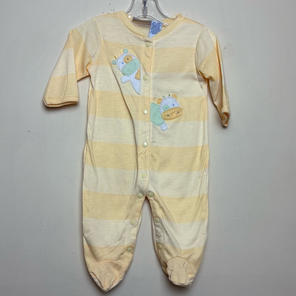 Miniwear Vintage Baby Bodysuit‎ 3-6 Months Yellow Striped Cows Appliqués